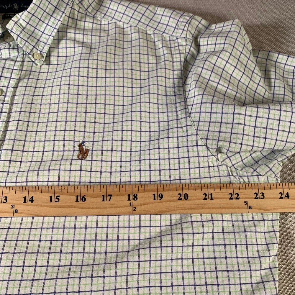 Ralph Lauren Classic Fit Mens Large Green Blue Check‎ Cotton Button Down Shirt
